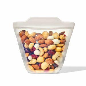 image shows OXO Good Grips 8oz Stand-Up Cup Silicone Reusable Bag| Oat against a blank, white background