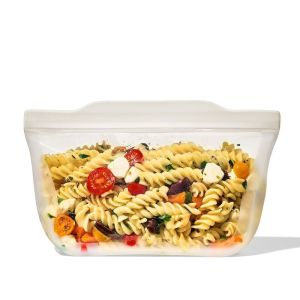 image shows OXO Good Grips 32oz Stand-Up Quart Silicone Reusable Bag | Oat against a blank, white background