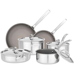 image shows Viking PureGlide™ Pro 3-Ply Titanium Nonstick 10-Piece Cookware Set  against a blank, white background