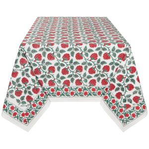  image shows Danica Heirloom 60" x 90" Block Print Tablecloth | Carnation against a blank, white background