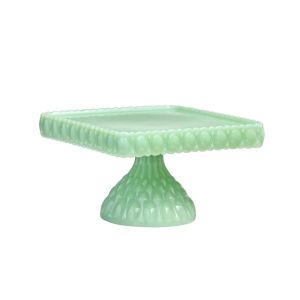 image shows Mosser Glass Elizabeth Square Cake Plate | Jadeite  against a blank, white background