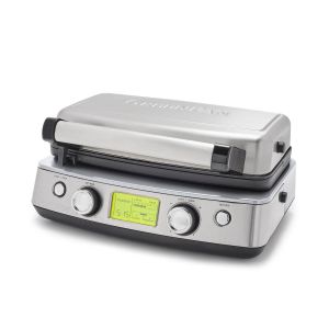 image shows GreenPan Elite Ceramic Nonstick 2-Square Waffle Maker | Stainless Steel against a blank, white background