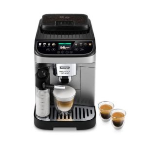 image shows DeLonghi Magnifica Evo Next Fully Automatic Espresso Machine  against a blank, white background
