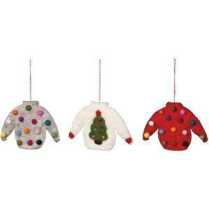 image shows Danica Jubilee Ugly Xmas Sweater Felt Ornament | Assorted Styles against a blank, white background