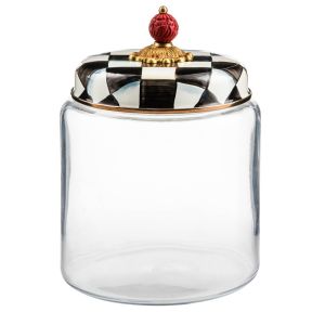 image shows MacKenzie-Childs Courtly Check 96oz Large Kitchen Canister  against a blank, white background