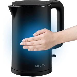 image shows Krups 1.5L Double Layer Electric Kettle | Black  against a blank, white background