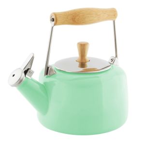 image shows Chantal 1.4Qt. Enamel-on-Steel Sven Tea Kettle | Mint Green against a blank, white background