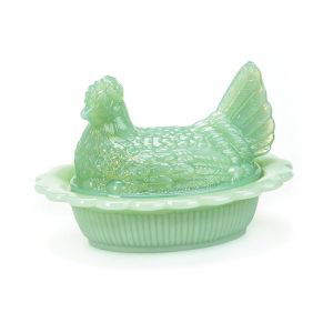 Mosser Glass Hen on Basket - Jadeite