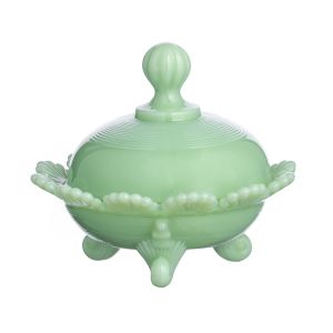 Mosser Glass Covered Footed Candy Dish | Jadeite