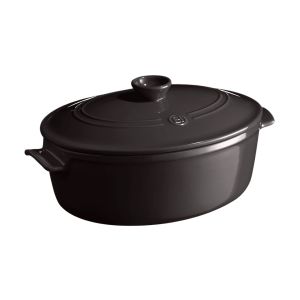 image shows Emile Henry 6.3 Qt. Oval Dutch Oven | Charcoal against a blank, white background