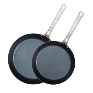 image shows Viking Blue Carbon Steel Fry Pan Set | 2-Piece against a blank, white background