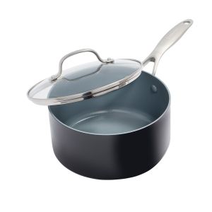 image shows GreenPan Valencia Pro Covered Sauce Pan with Lid | 2 Quart  against a blank, white background
