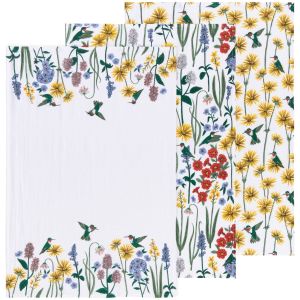  image shows Now Designs by Danica Baker's Floursack Dishtowels (Set of 3) | Hummingbird against a blank, white background