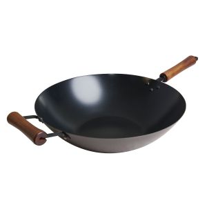 image shows Joyce Chen Classic Series 14" Carbon Steel Ceramic Nonstick Stir Fry Pan against a blank, white background