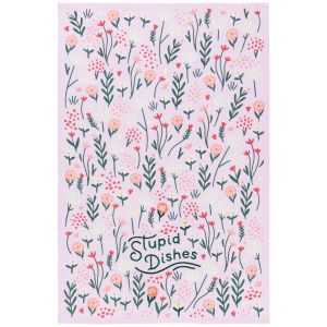 image shows Danica Jubilee Stupid Dishes Dishtowel  against a blank, white background