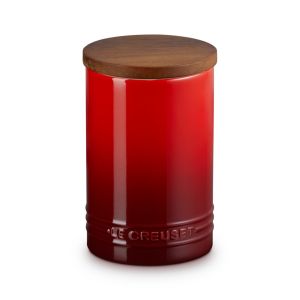 Le Creuset  Signature 26oz Stoneware Canister with Acacia Wood Lid | Cerise