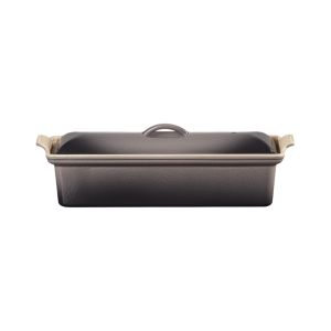 image shows Le Creuset Traditional Rectangular 2 Qt. Pate Terrine | Oyster  against a blank, white background
