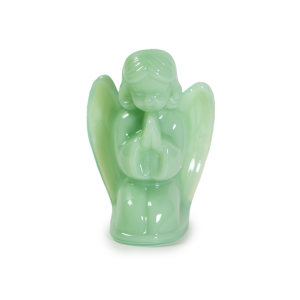  image shows Mosser Glass Praying Angel Figurine | Jadeite against a blank, white background