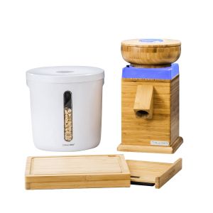 NutriMill Harvest Grain Mill | Periwinkle, Cutting Board & Canister Bundle