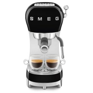 image shows SMEG 50's Retro Style Aesthetic Espresso Coffee Machine | Black against a blank, white background