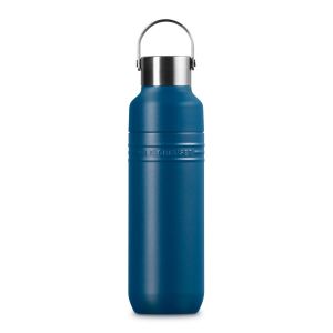 image shows Le Creuset On The Go 16oz Stainless Steel Water Bottle | Deep Teal  against a blank, white background