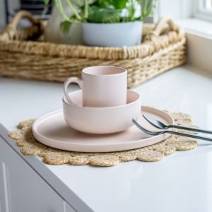 Everything Kitchens Modern Flat 12-Piece Dinnerware Set | Soft Pink