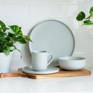 Everything Kitchens Modern Flat 16-Piece Dinnerware Set | Stone Gray
