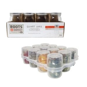 Roots & Harvest Quart Wide Mouth Canning Jars + Safe Crate Storage | Pack of 12