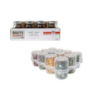 Roots & Harvest Pint Regular Mouth Canning Jars + Safe Crate Storage | Pack of 12
