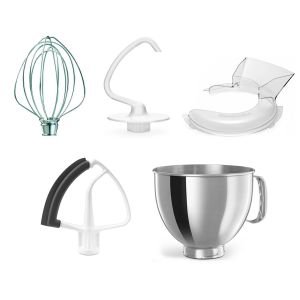 KitchenAid 5-Quart Stainless Steel Bowl + Stand Mixer Flex Edge Accessory Pack + Pouring Shield | Fits 5-Quart KitchenAid Tilt-Head Stand Mixers