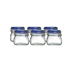 Bormioli Rocco 0.5L Swing Top Glass Fido Canning Jars - Blue Lid | 6-pack