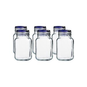 Bormioli Rocco 2L Swing Top Glass Fido Jars - Blue Lid | 6-pack