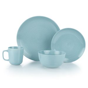 Everything Kitchens Modern Colorful Neutrals - Rippled 16-Piece Dinnerware Set - Glazed | Blue