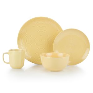 Everything Kitchens Modern Colorful Neutrals - Rippled 16-Piece Dinnerware Set - Glazed | Butter Yellow
