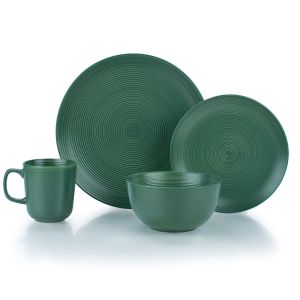 Everything Kitchens Modern Colorful Neutrals - Rippled 16-Piece Dinnerware Set - Matte | Green
