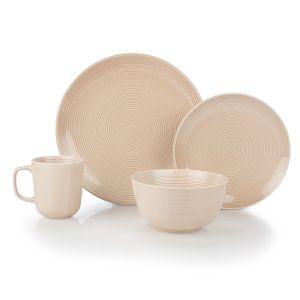 Everything Kitchens Modern Colorful Neutrals - Rippled 16-Piece Dinnerware Set - Glazed | Blush Pink
