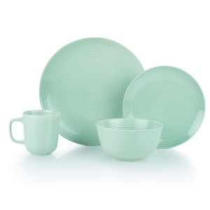 Everything Kitchens Modern Colorful Neutrals - Rippled 16-Piece Dinnerware Set - Glazed | Light Green
