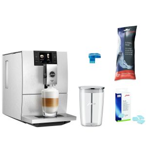 Jura ENA 8 Signature Line Automatic Coffee & Espresso Machine with Touch Screen | Massive Aluminum + Smart Connect + Glass Milk Container + Replacement Water Filter & Descaling Tabs