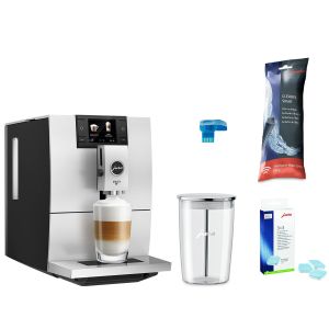 Jura ENA 8 Automatic Coffee & Espresso Machine with Touch Screen | Metropolitan Black + Smart Connect + Glass Milk Container + Replacement Water Filter & Descaling Tabs
