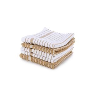 Everything Kitchens Oversized Recycled Cotton Terry Kitchen Dish Cloths (Set of 5) | Tan & White