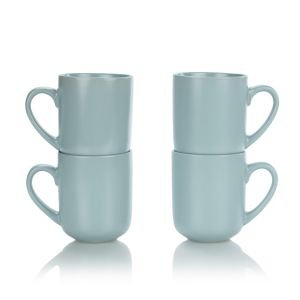 Everything Kitchens Modern Flat 15oz Mugs (Set of 4) | Dusty Blue