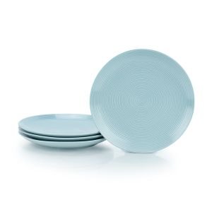 Everything Kitchens Modern Colorful Neutrals - Rippled 10.5" Dinner Plates (Set of 4) - Glazed | Blue
