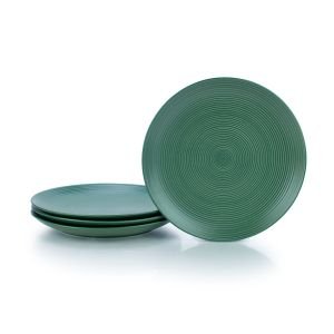 Everything Kitchens Modern Colorful Neutrals - Rippled 10.5" Dinner Plates (Set of 4) - Matte | Green
