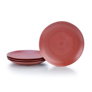 Everything Kitchens Modern Colorful Neutrals - Rippled 10.5" Dinner Plates (Set of 4) - Matte | Red
