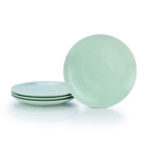 Everything Kitchens Modern Colorful Neutrals - Rippled 10.5" Dinner Plates (Set of 4) - Glazed | Light Green
