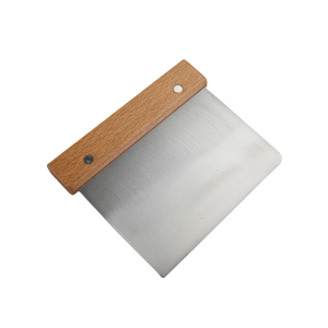 image shows Stainless Steel Dough Scraper with Wooden Handle against a blank, white background