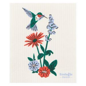 image shows Ecologie by Danica Swedish Sponge Dish Cloth | Hummingbird Floral against a blank, white background