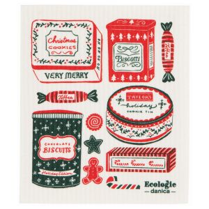 image shows Ecologie by Danica Swedish Sponge Dish Cloth | Sugar & Spice against a blank, white background christmas gift candy biscuits