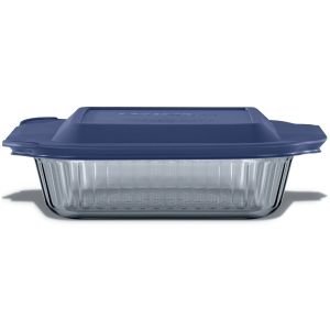 Pyrex Sculpted Tint 8" Square Baker with Plastic Cover | Smoke