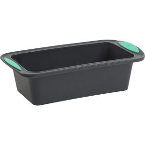 image shows Trudeau Silicone 8.5" x 4.5" Loaf Pan | Grey & Mint against a blank, white background